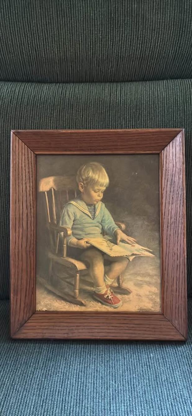 Copied - Vintage Ingwersen Framed Art Print of Boy Reading